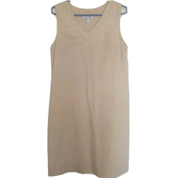 Denim & Company Womens Sleeveless Dress Size Small Sheath  Beige Embroidered - Picture 3 of 12